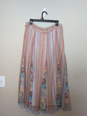 Choices Bobo 70's Style Striped Multi-Color Maxi Skirt With Floral/Paisley